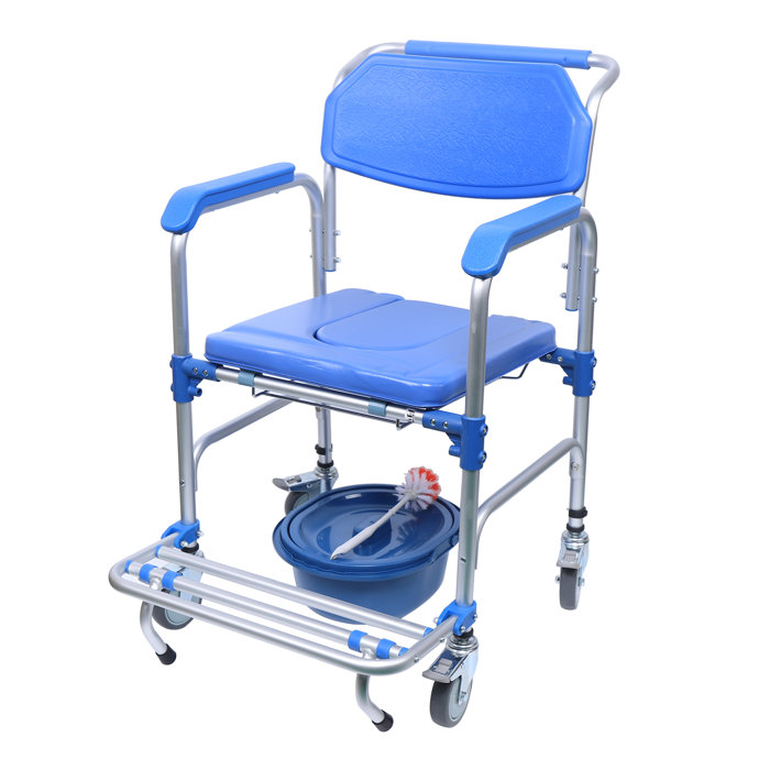 OUKANING Portable Aluminum Alloy Shower Wheelchair with Fixed Arm